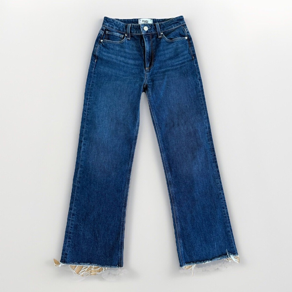PAIGE Dark Blue High-Rise Wide-Leg Jeans